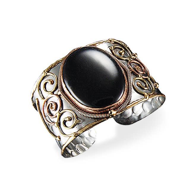 Mixed Metal and Black Onyx Stone Bracelet handcrafted boho coastal spiritual jewelry
