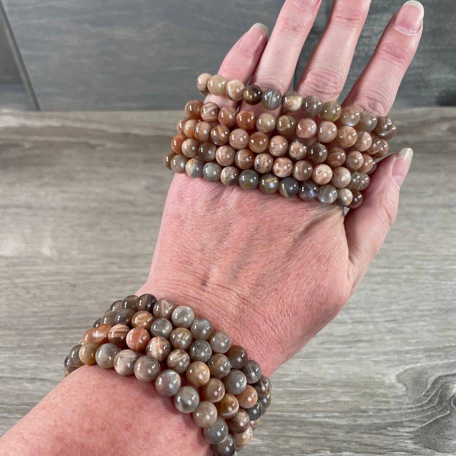 Healing Crystal Bracelets 8mm round beads in amethyst and rose quartz boho stacking style