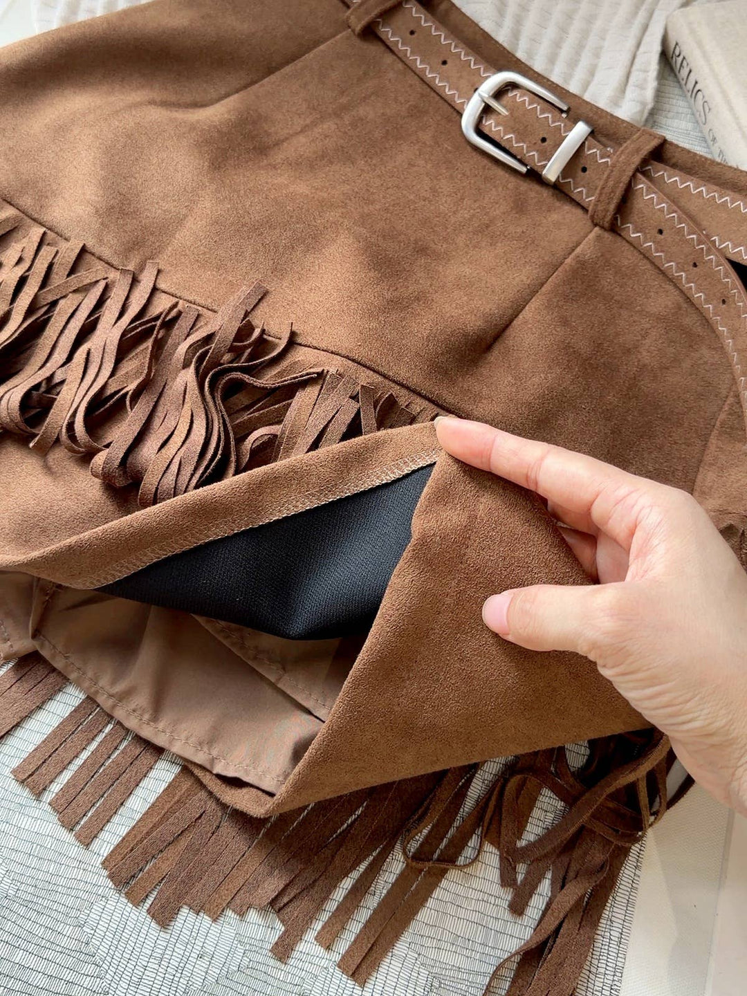 Fringe Faux Suede A-Line Mini Skirt