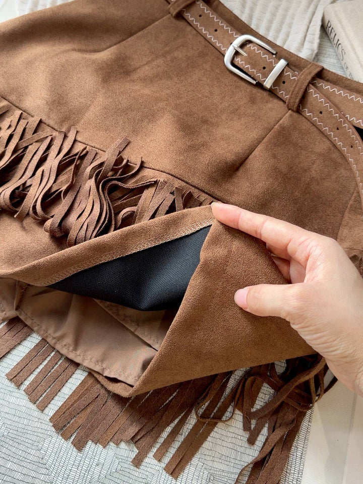 Fringe Faux Suede A-Line Mini Skirt