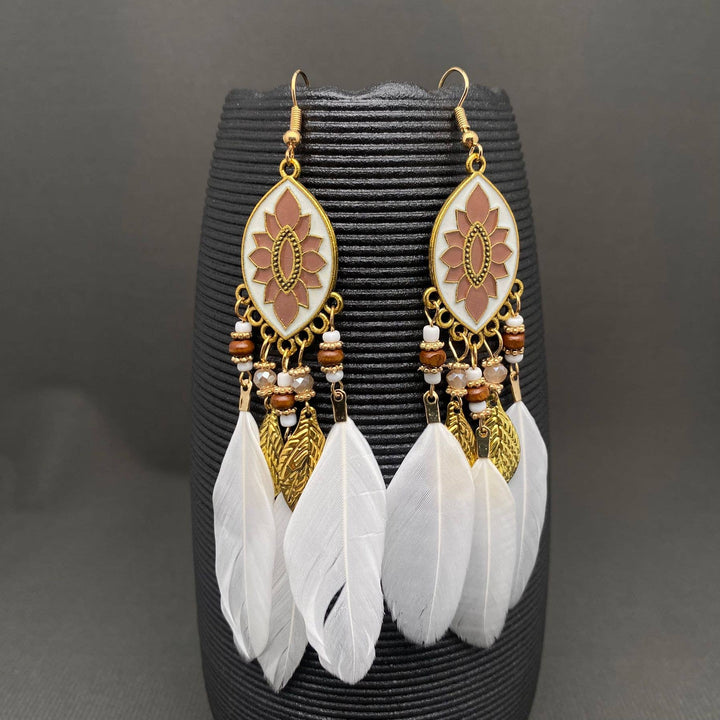 Multi-style White Feather Fringe Dangle Earrings