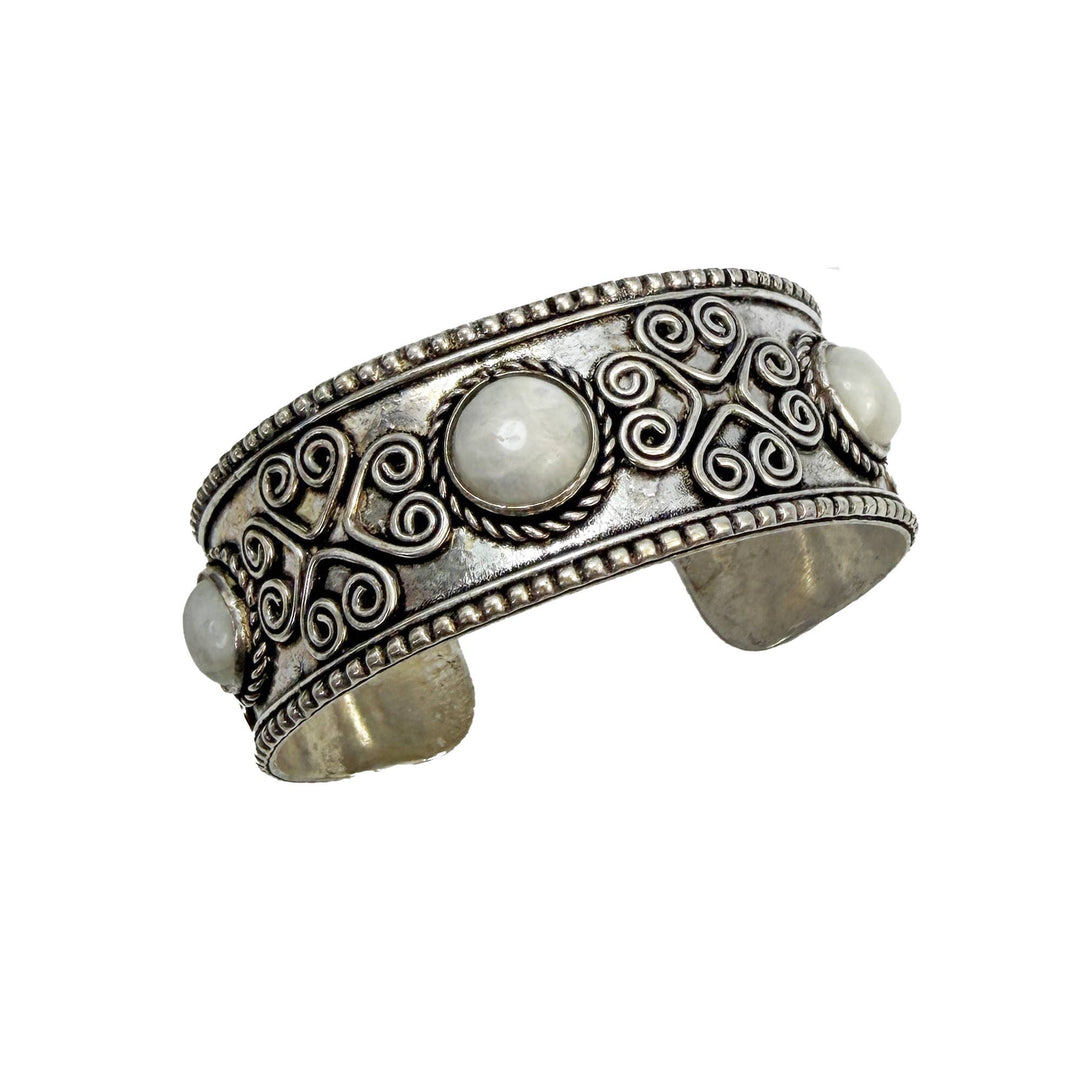 Handcrafted Kashi Antique SilverCuff with three Moonstones