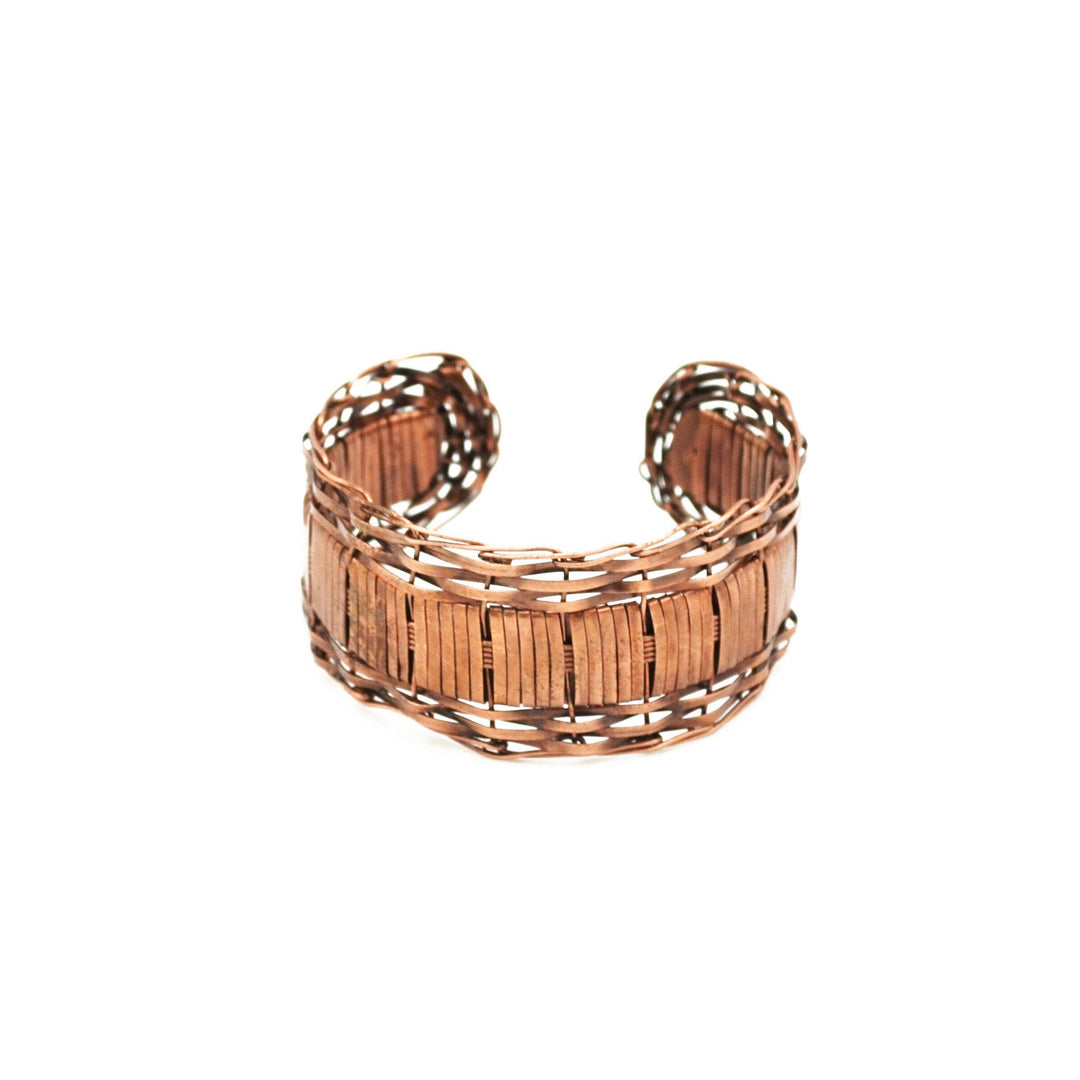 Basketweave Antique Copper Flat Weave and Loose Edging Cuff