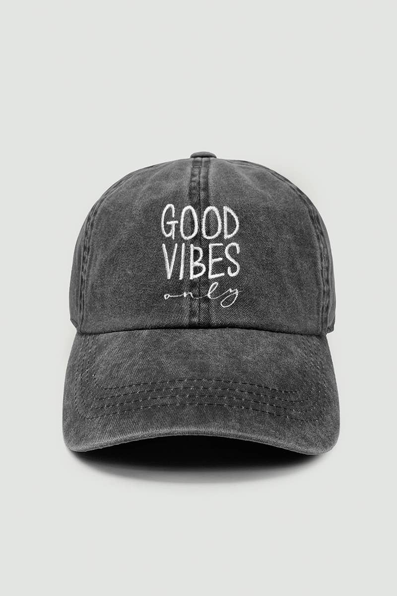 Good Vibes Only Baseball Cap with embroidered boho coastal style everyday wear