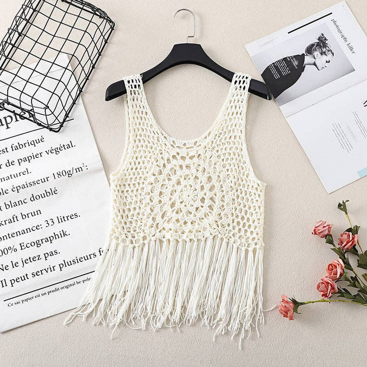 Vintage Bohemian Crochet Fringe Tank Top for effortless coastal boho summer style