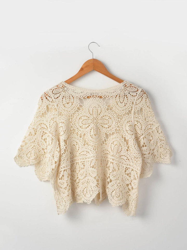 Crochet Hollow-Out Pullover Top with open stitch design for effortless coastal boho style