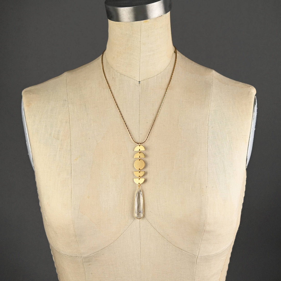 Moon Phase x 5 with Long Tear Crystal Adjustable Necklace