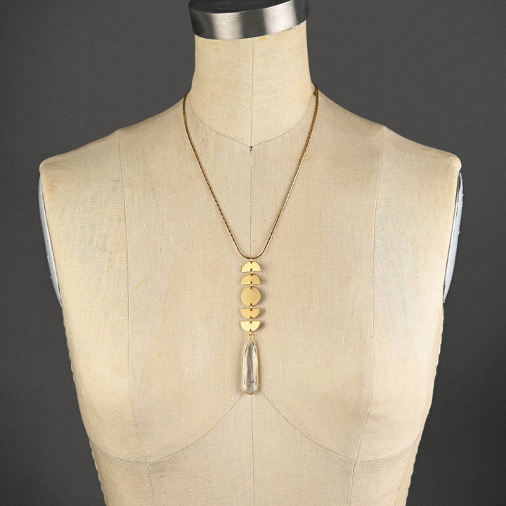Moon Phase x 5 with Long Tear Crystal Adjustable Necklace