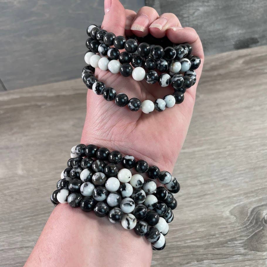 Healing Crystal Bracelets 8mm round beads in amethyst and rose quartz boho stretch style