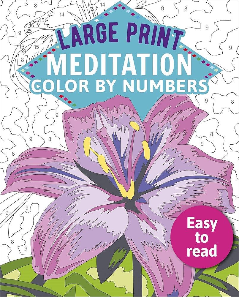 Large Print Meditation Colour By Numbers kit for mindful relaxing creative flow