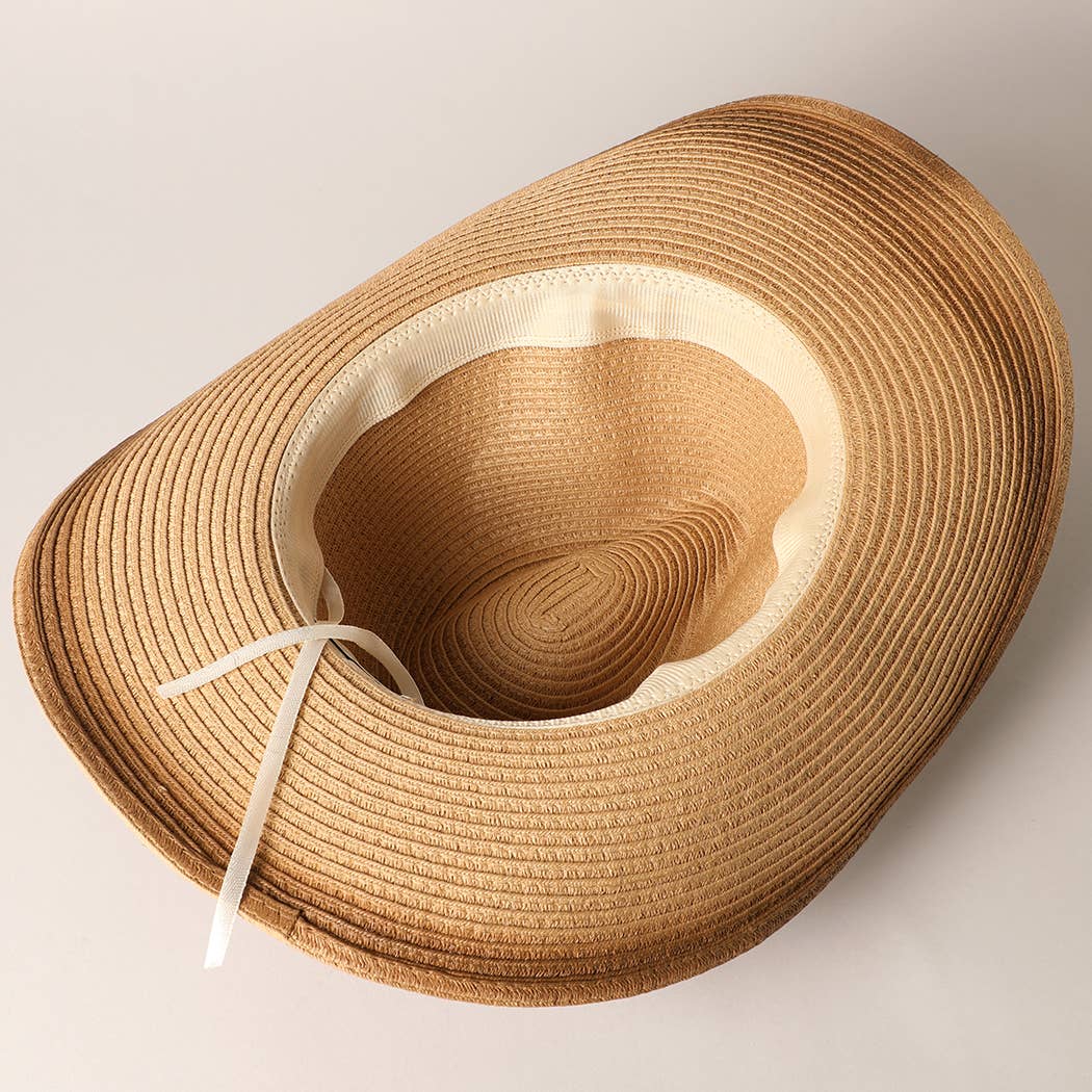 Straw Panama Fedora Sun Hat with adjustable string for coastal boho beach style