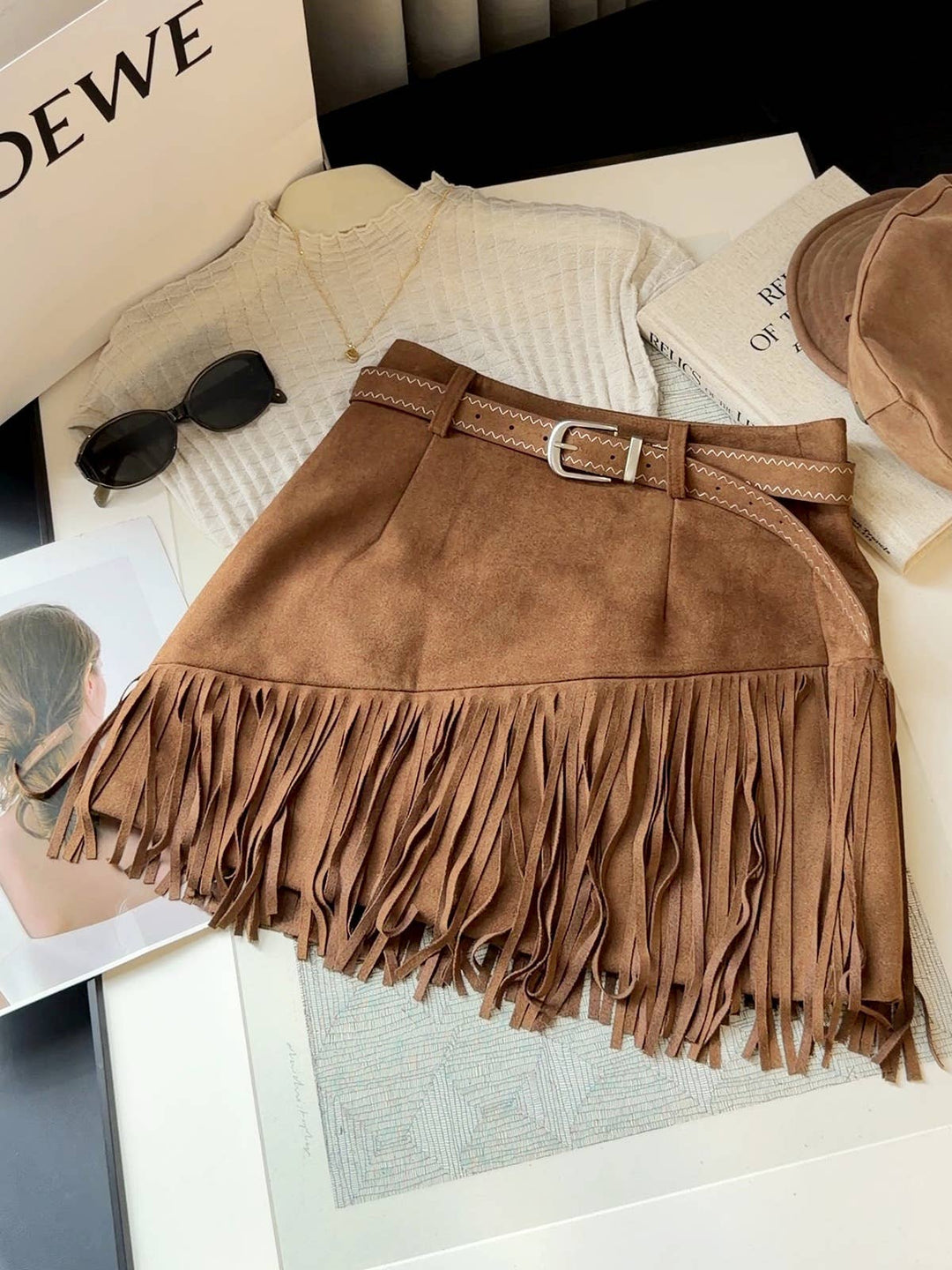 Fringe Faux Suede A-Line Mini Skirt