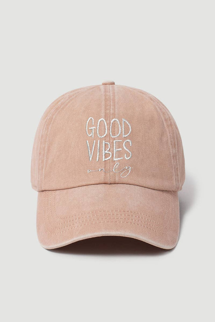 Good Vibes Only Baseball Cap with embroidered coastal boho style for everyday wear