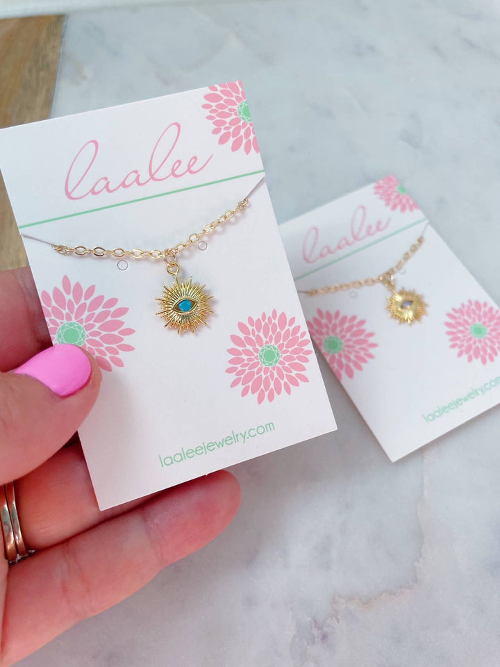 Gold Evil Eye Necklace with turquoise and 14k gold-filled coastal charm