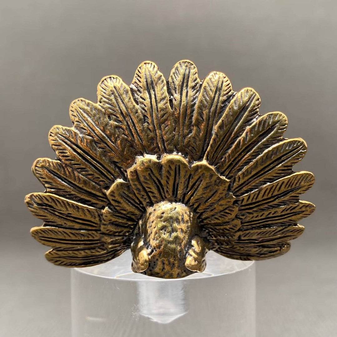 Peacock Spreading Tail Brass Desktop Ornament symbolizing confidence and intentional boho living