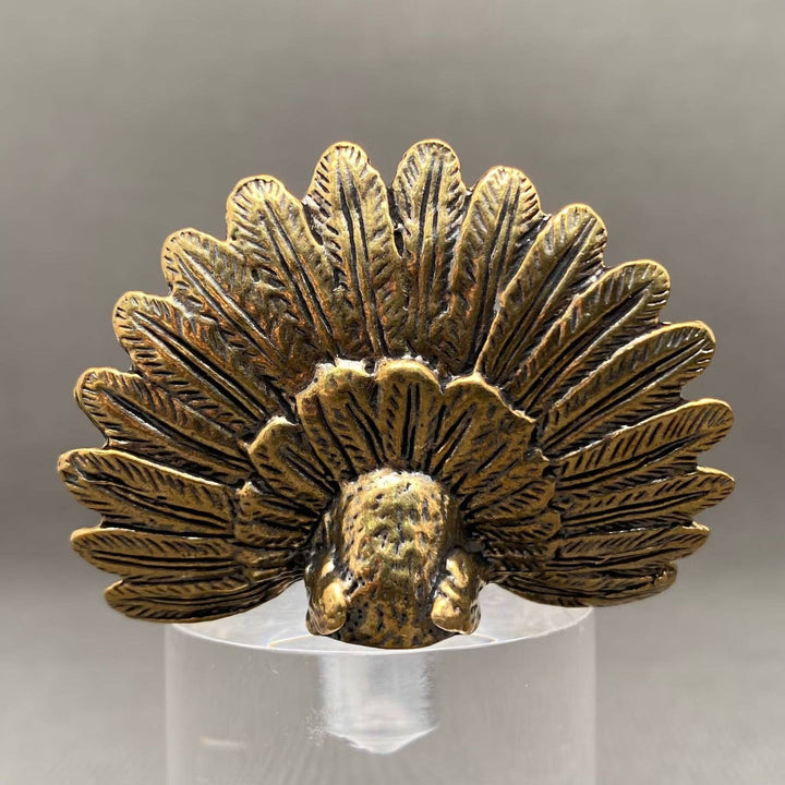 Peacock Spreading Tail Brass Desktop Ornament symbolizing confidence and intentional boho living