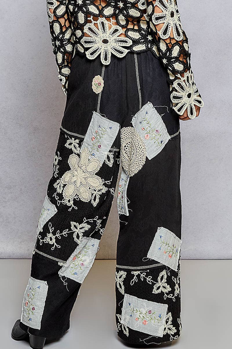 Lace Patch Detail Woven Pants