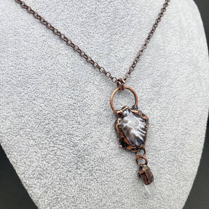 Vintage Onyx &amp; White Crystal Bronze Necklace