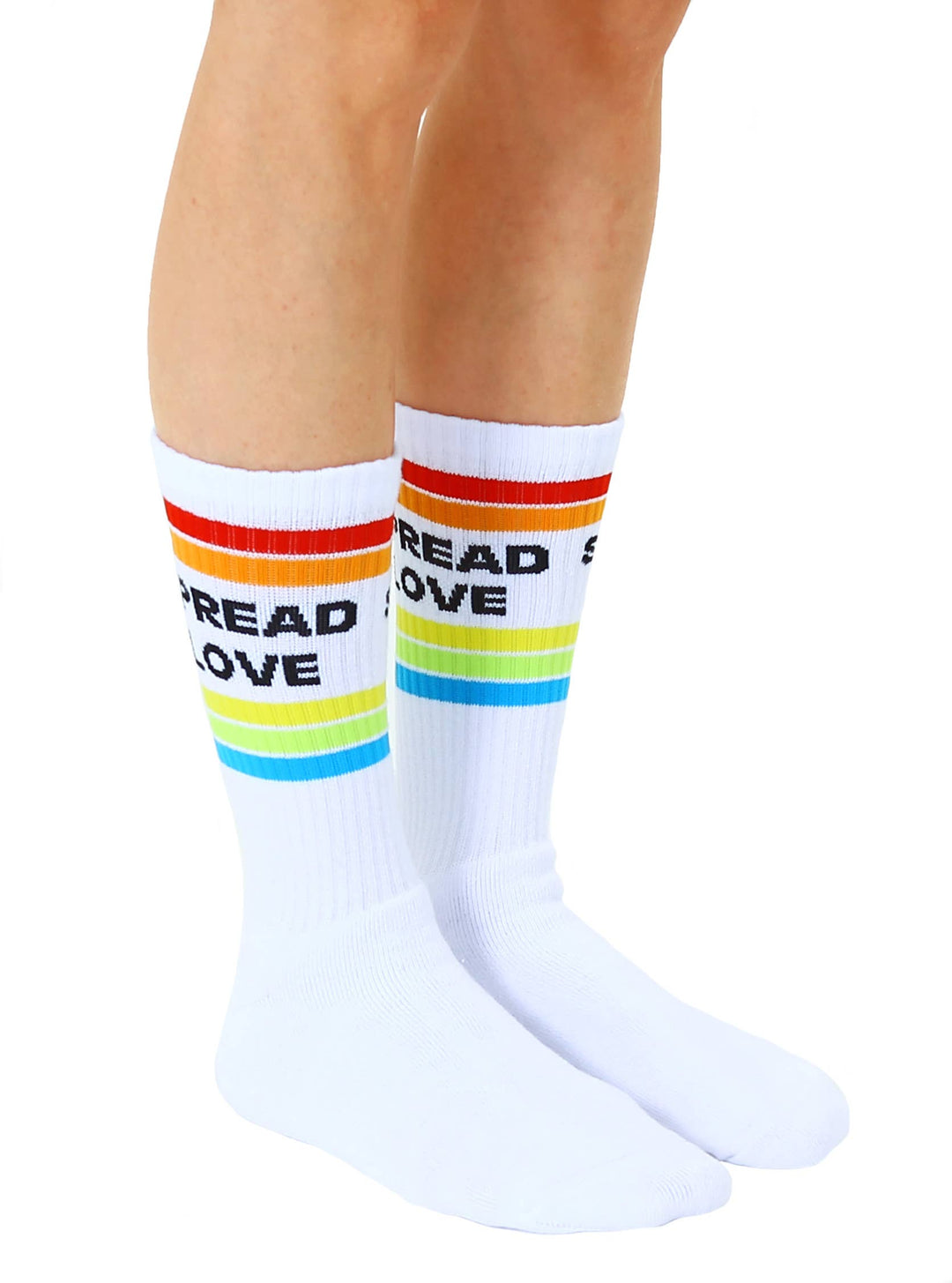 White Spread Love crew socks with ribbed tubing for the coastal free spirit