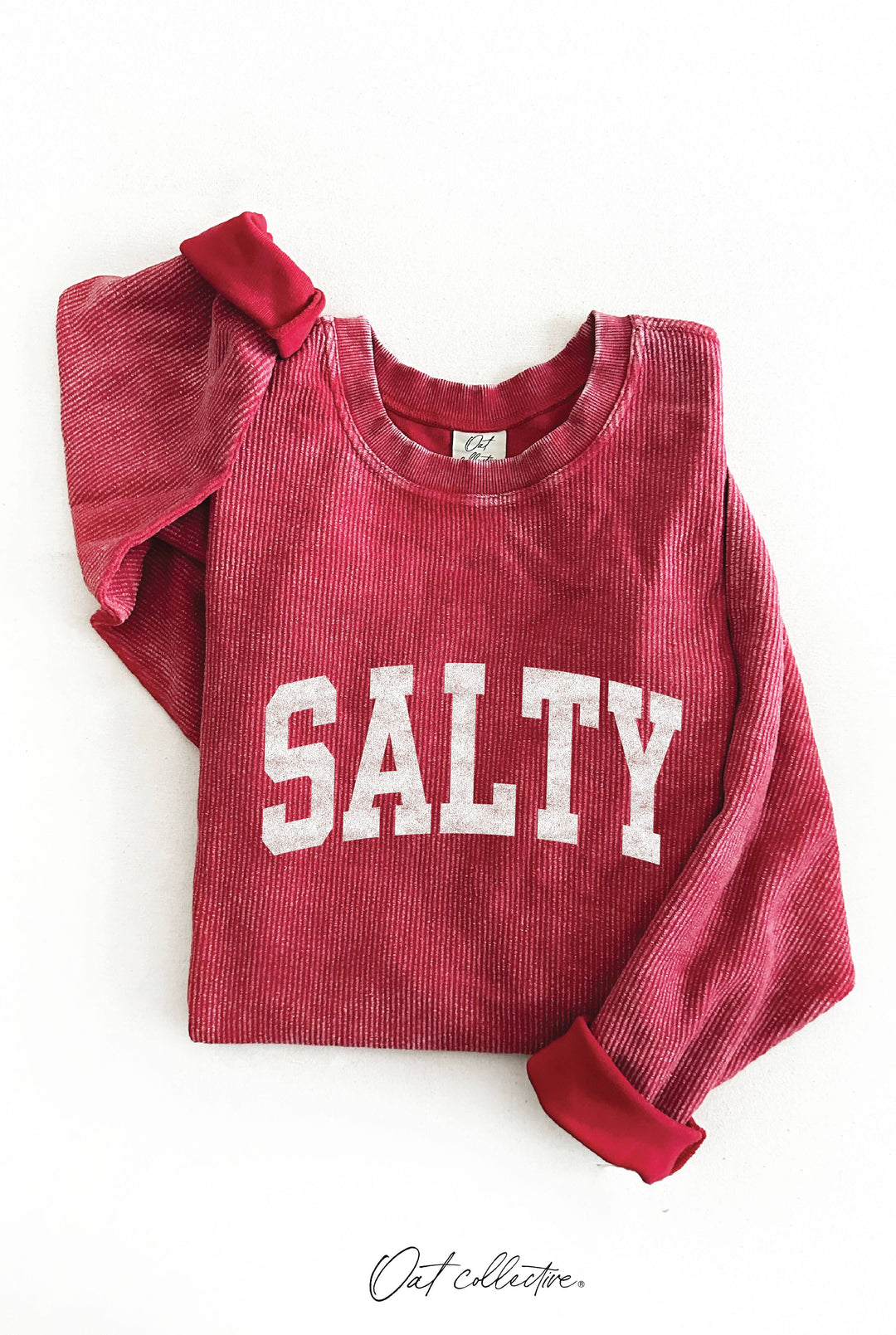SALTY Thermal Vintage Pullover oversized crop sweatshirt with mineral wash coastal boho style