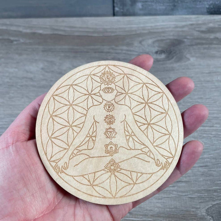 Wood Crystal Grid Plate - Sacred Display for Crystals