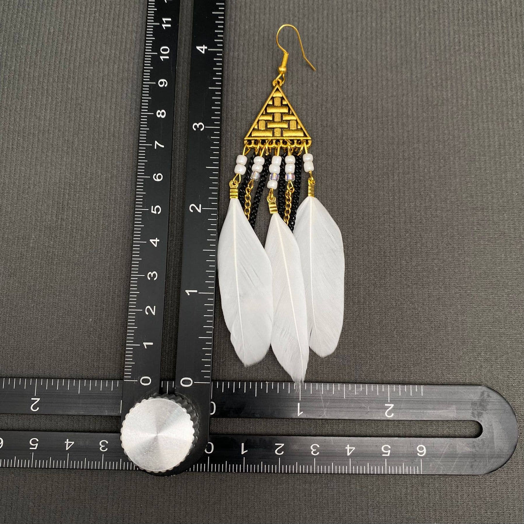Multi-style White Feather Fringe Dangle Earrings