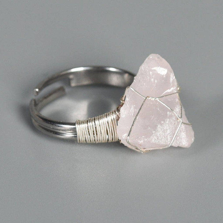Natural Rough Healing Crystal Copper Wire Ring