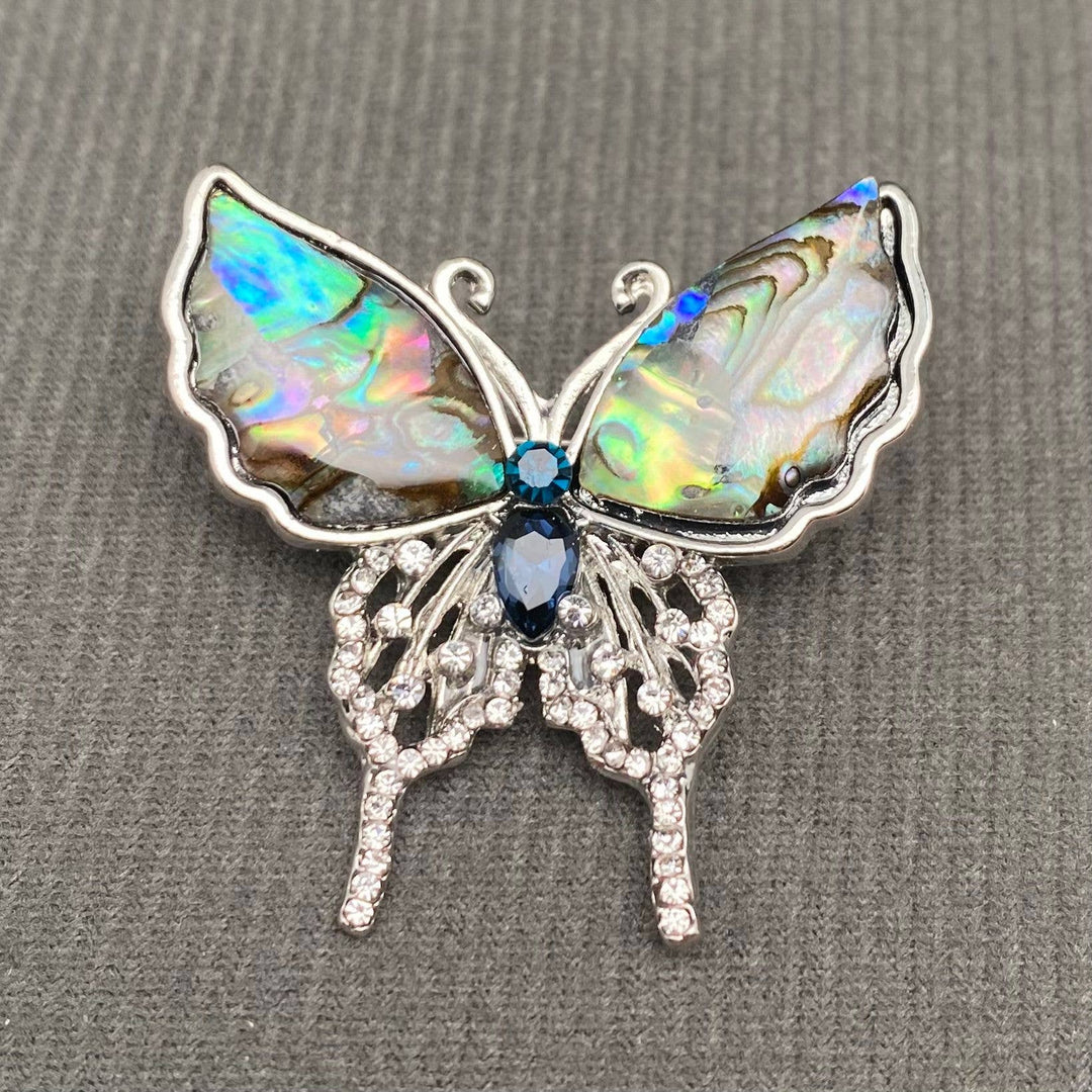 Rhinestones &amp; Abalone Shells Inlaid Butterfly Brooch