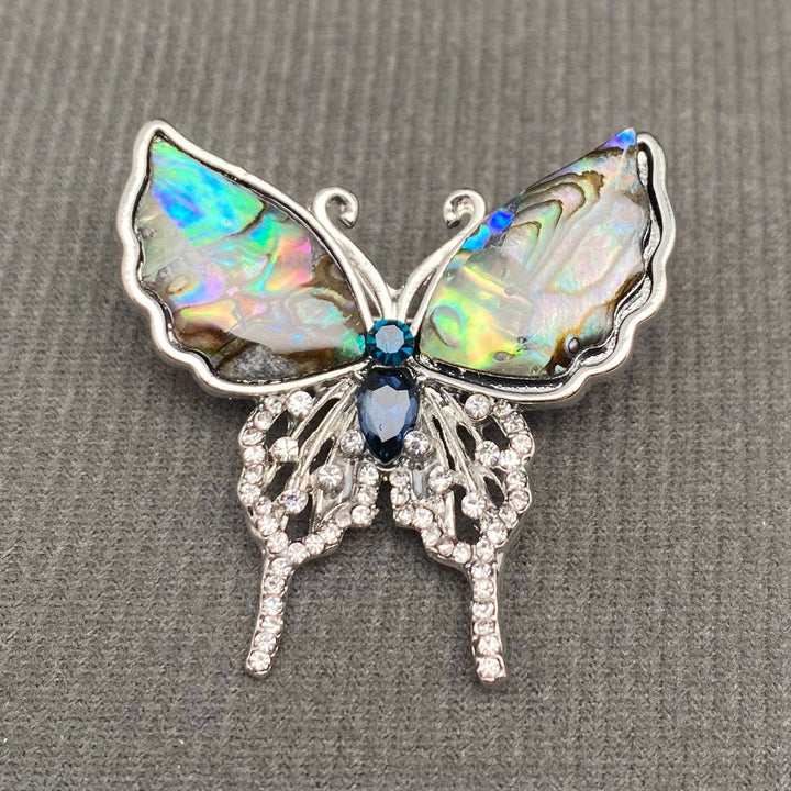 Rhinestones &amp; Abalone Shells Inlaid Butterfly Brooch