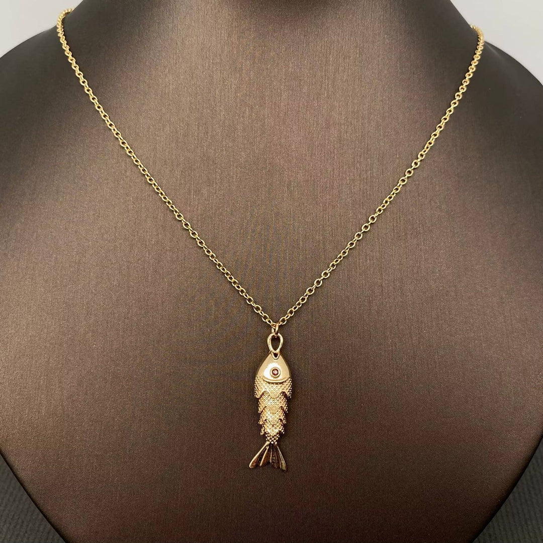 Swinging Tail Fish Charm Gold-plated Necklace