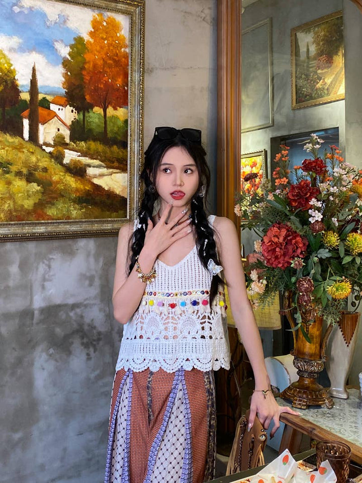 Boho Crochet Knit Fringe Tank Top Cover Up