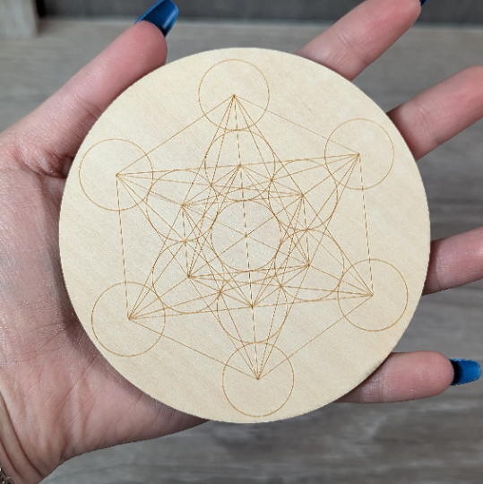Wood Crystal Grid Plate - Sacred Display for Crystals