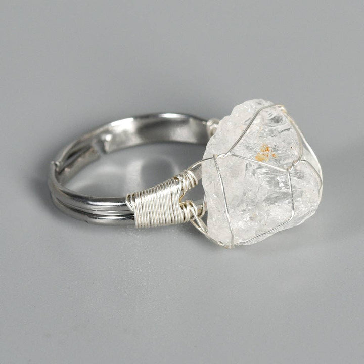 Natural Rough Healing Crystal Copper Wire Ring
