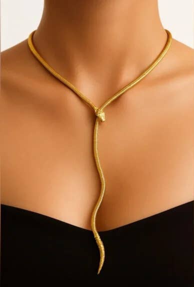 Serpentine Snake Lariat - 18k Gold Necklace