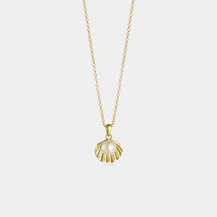 Seashell Pearl Beach Pendant Necklace| Gold &amp; 925 Sterling Silver