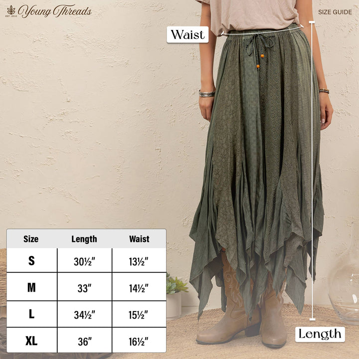 Boho Handkerchief Hem Patchwork Maxi Skirt