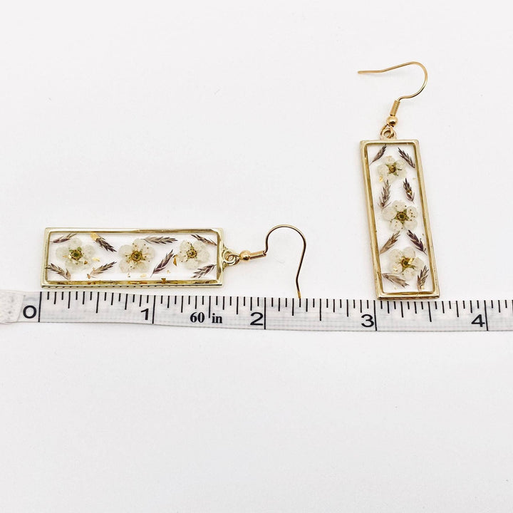 Daffodil genuine pressed dried flower cuboid earrings handcrafted for boho coastal style