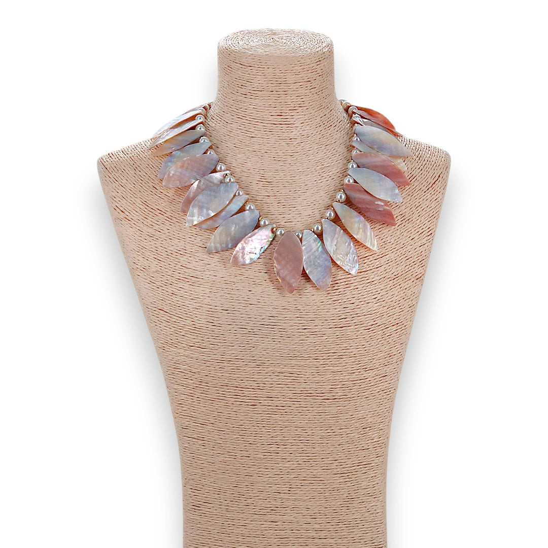 Handmade Coastal Abalone Shell and Pearl Collar Necklace from Anchored Soul Boutique