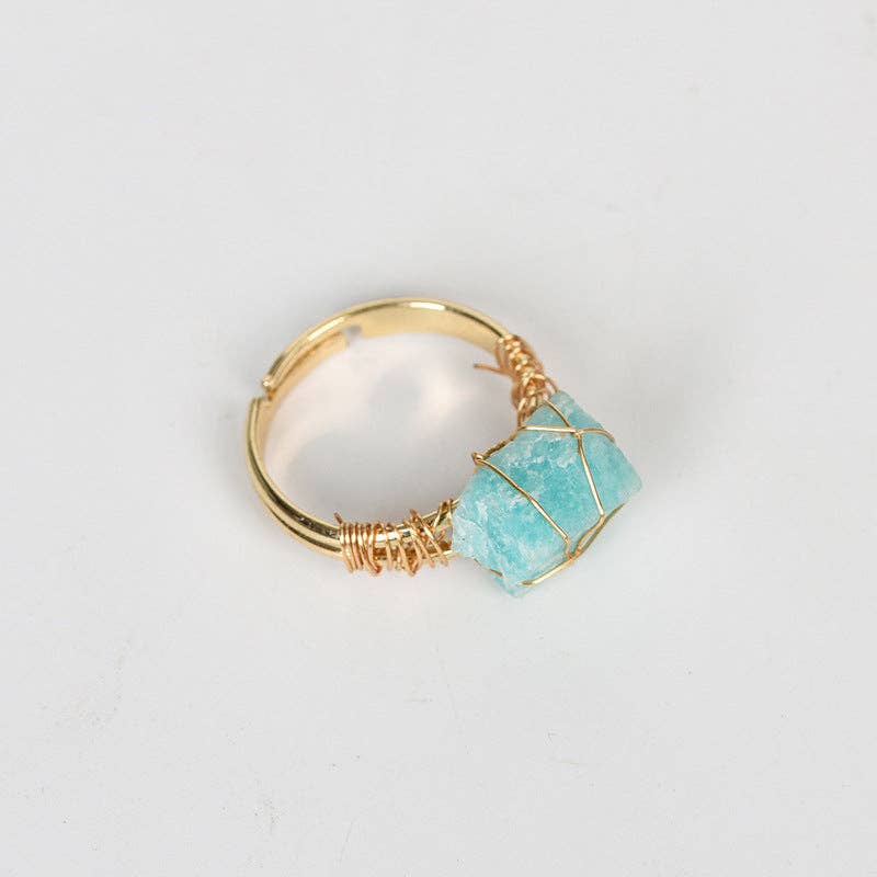 Natural Rough Healing Crystal Copper Wire Ring