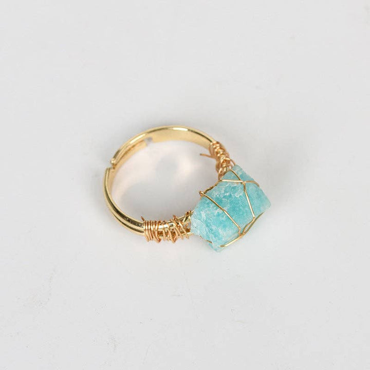 Natural Rough Healing Crystal Copper Wire Ring