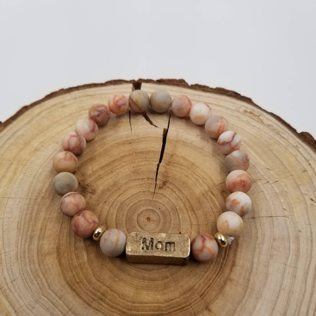Pink MOM Stone Bracelet handcrafted for mothers with coastal boho charm