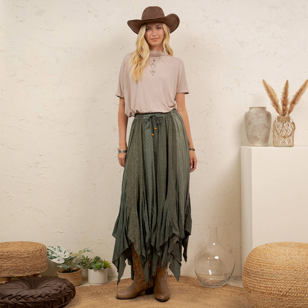 Boho Handkerchief Hem Patchwork Maxi Skirt