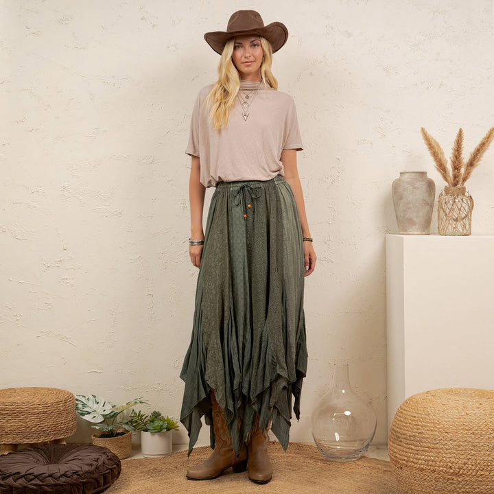 Boho Handkerchief Hem Patchwork Maxi Skirt