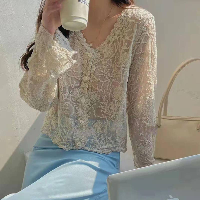 Crochet Lace Long Sleeve Blouse