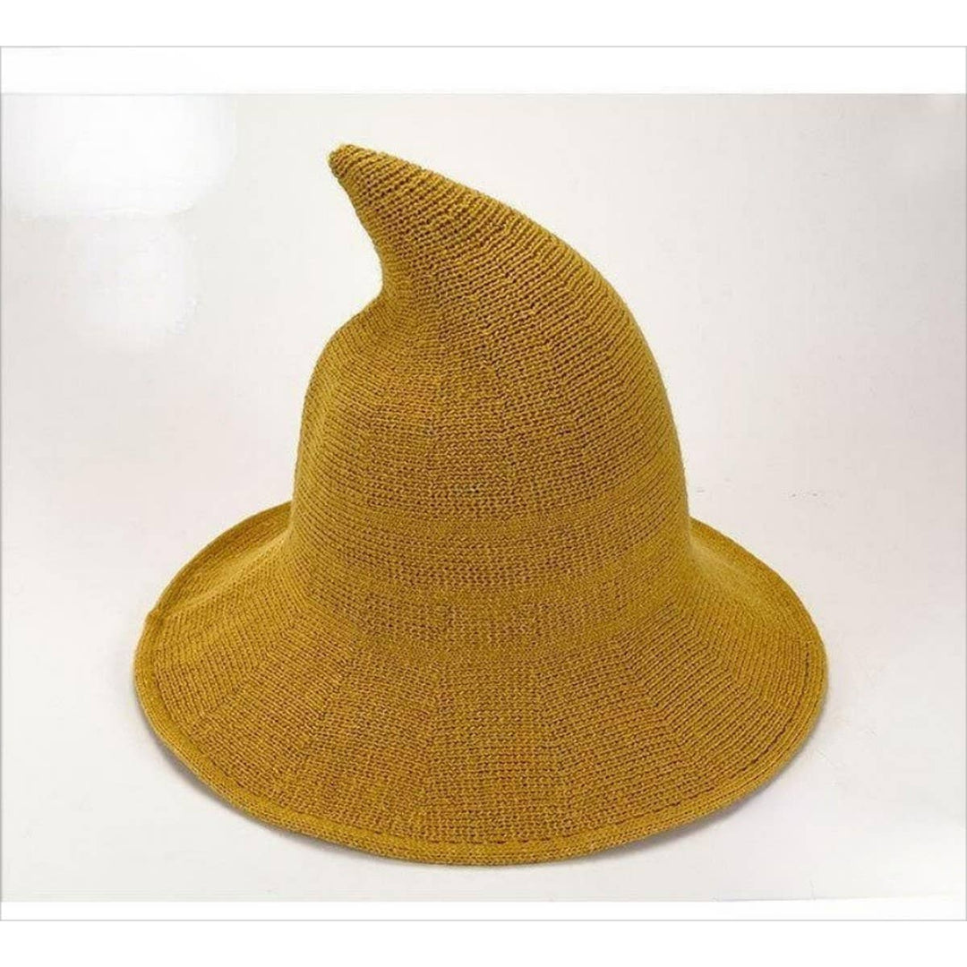 Knitted Wool Witch Hat with boho coastal charm for autumn festival season