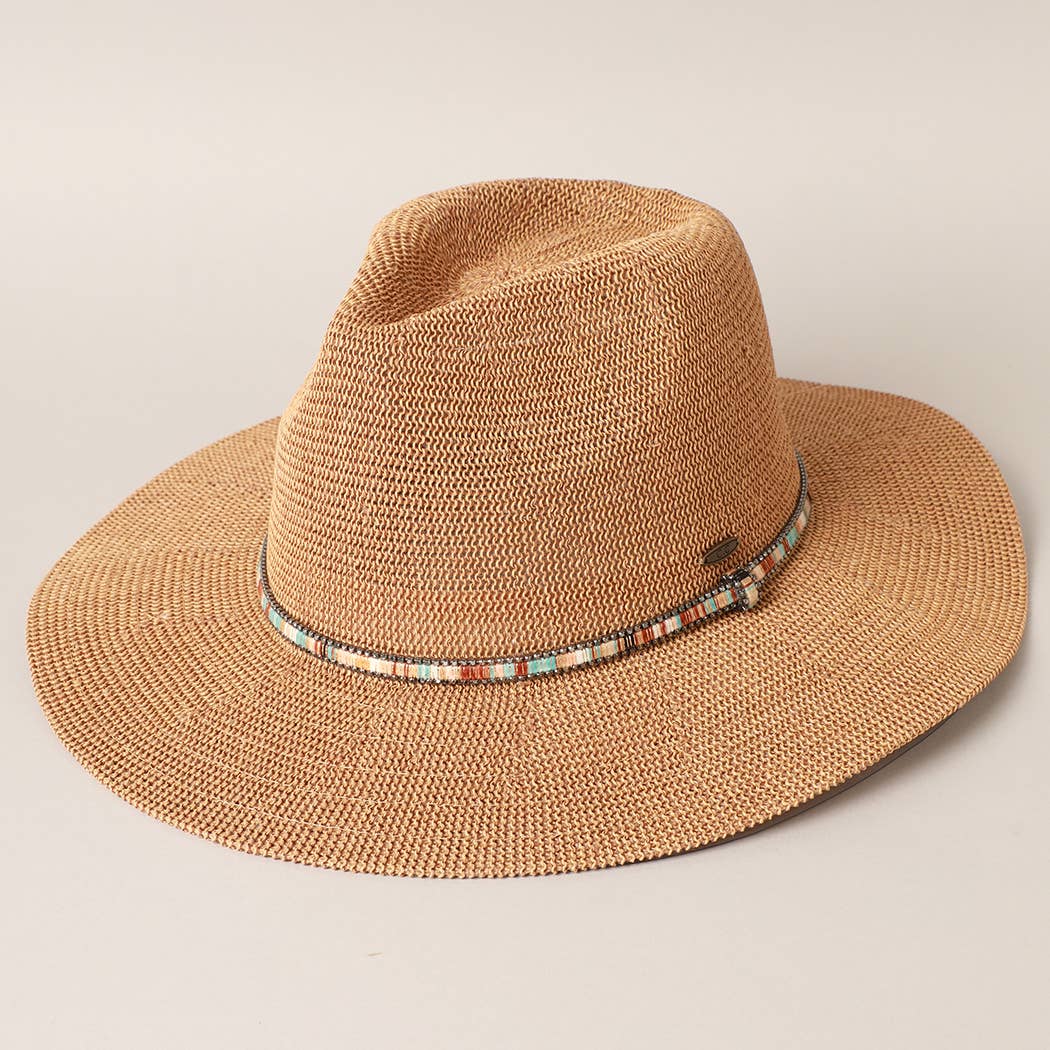 Multi-Colored Thread with Beaded Panama Hat: Sage