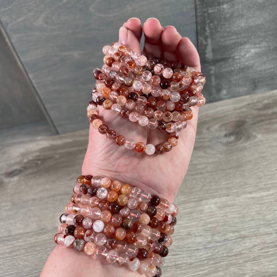 Healing crystal bracelets with 6mm round gemstone beads for coastal boho style