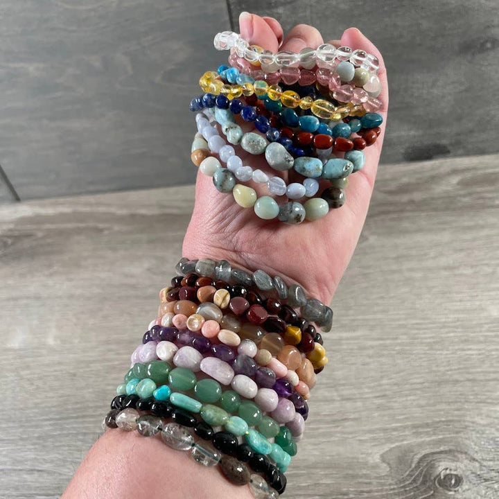 Healing crystal bracelets with natural nugget gemstones for boho spiritual layering