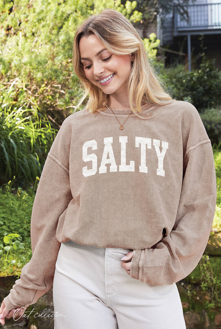 SALTY Thermal Vintage Pullover oversized mineral wash coastal boho sweatshirt beach vibes