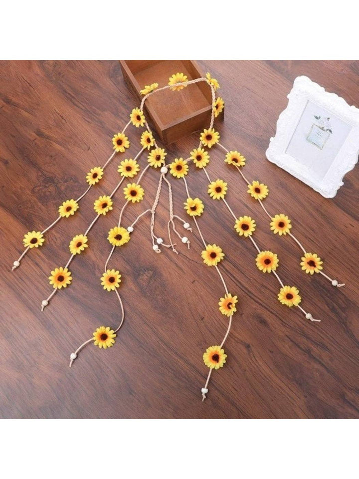Boho Sunflower Hair Headpiece with handcrafted floral chain for coastal festival brides